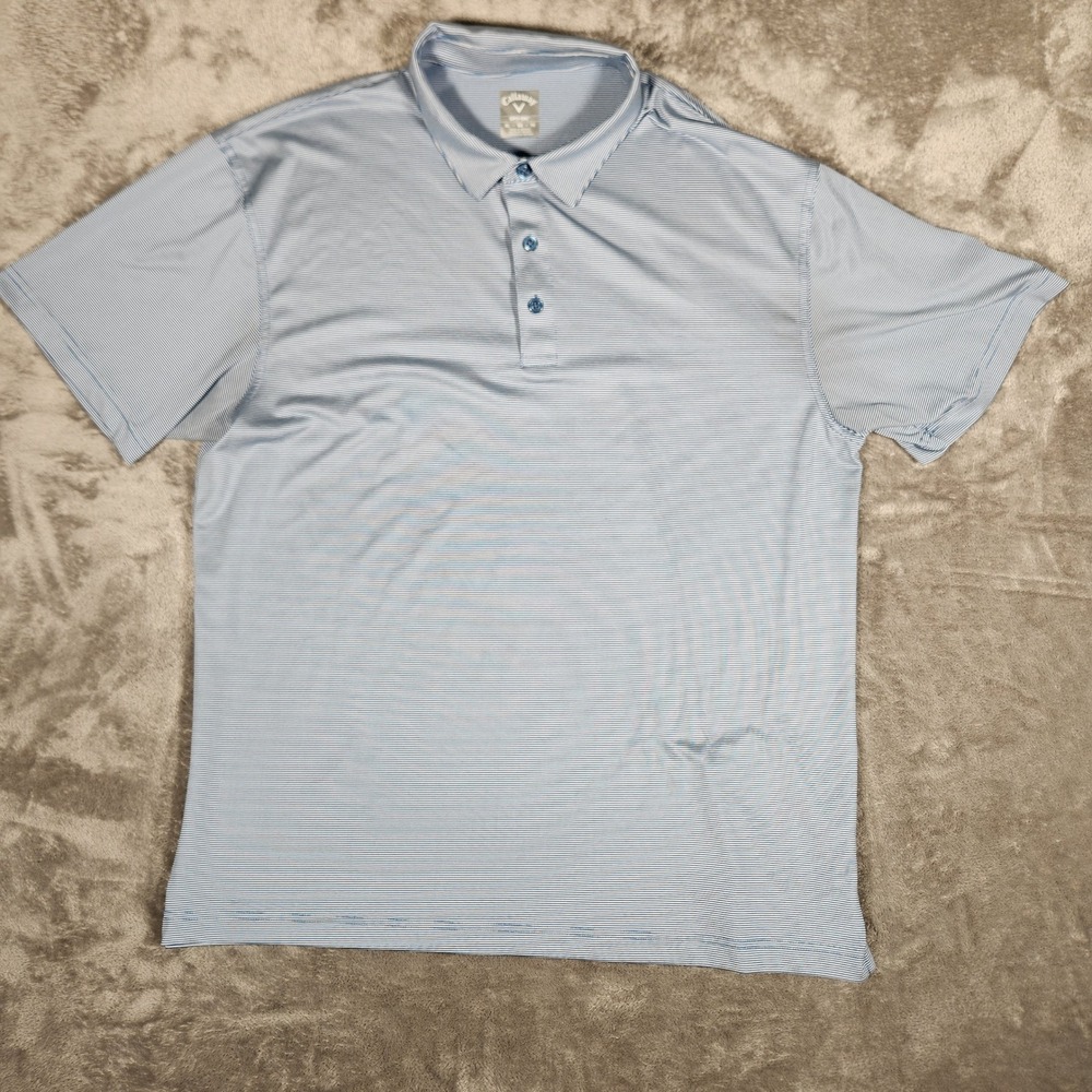 Callaway Polo Mens XL Opti-Dri Blue Striped Short Sleeve Performance EUC